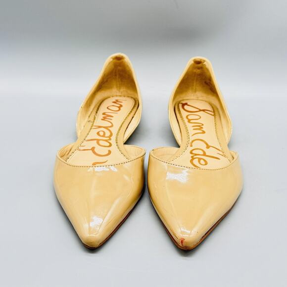 Sam Edelman Shoes Womens 6 Beige Patent Leather D'Orsay Pointed Toe Flats Cutout - Picture 3 of 13